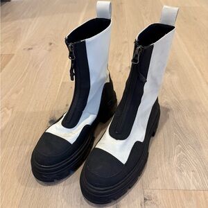 Front Zipper Black and White Women's Boots